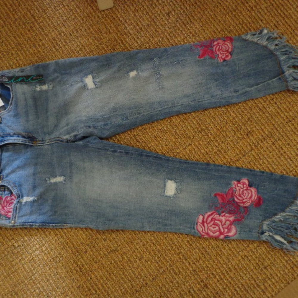 NWT inc Denim SKINNY LEG Crop Blue Jeans Roses